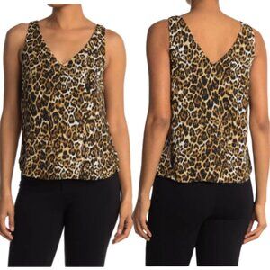 Women Leopard Print V-Neck (front & back) Sleeveless Lined Polyester Top, XS NWT